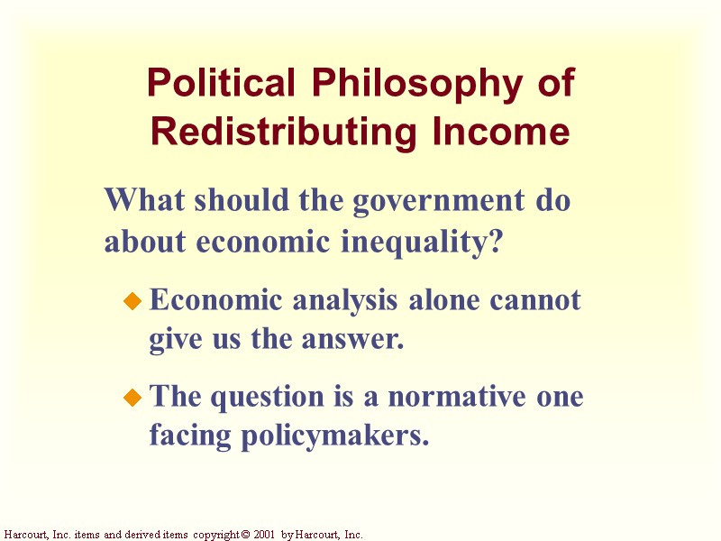 Political Philosophy of  Redistributing Income What should the government do about economic inequality?